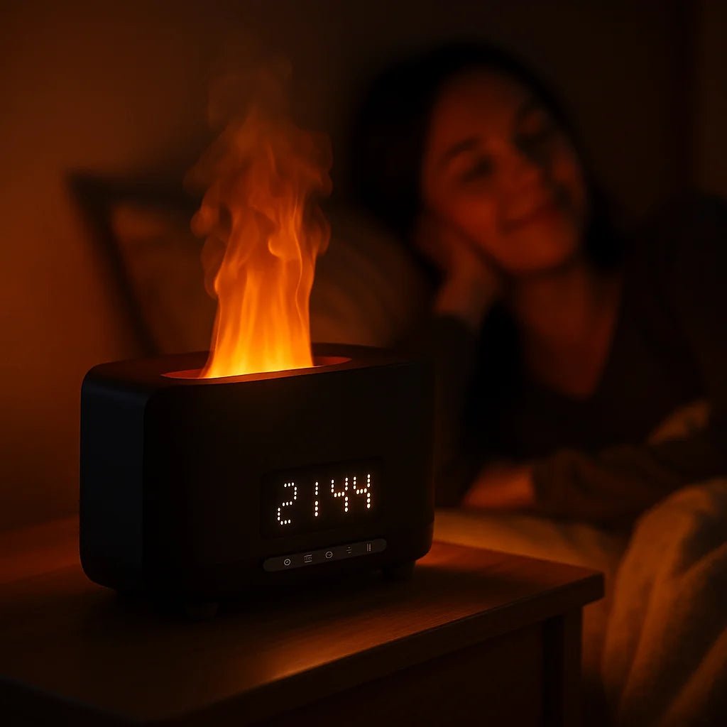 5 in 1 Speaker Flame Ultrasonic Essential Oil Diffuser & Cool Mist Humidifier – LED Night Light, Auto Shut-Off & Whisper Quiet for Home & Office (with remote) ultrasonic essential oil diffuser and humidifier - alternate view - Aroma Paradise