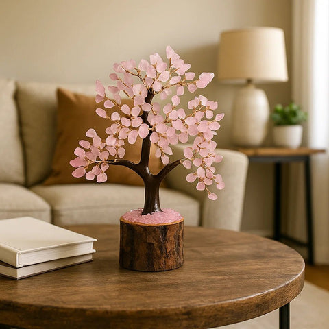 Rose Quartz Healing Crystal Tree with 300 Gemstones for Love, Healing, Abundance - crystal gemstone tree for feng shui - Aroma Paradise