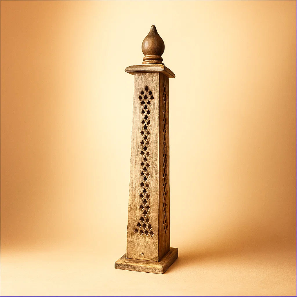 Hand-Carved Wooden Tower Incense Burner