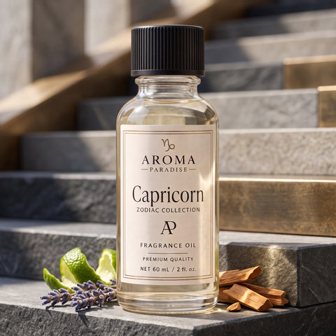 Capricorn Zodiac fragrance oil in an editorial scent setting - Aroma Paradise