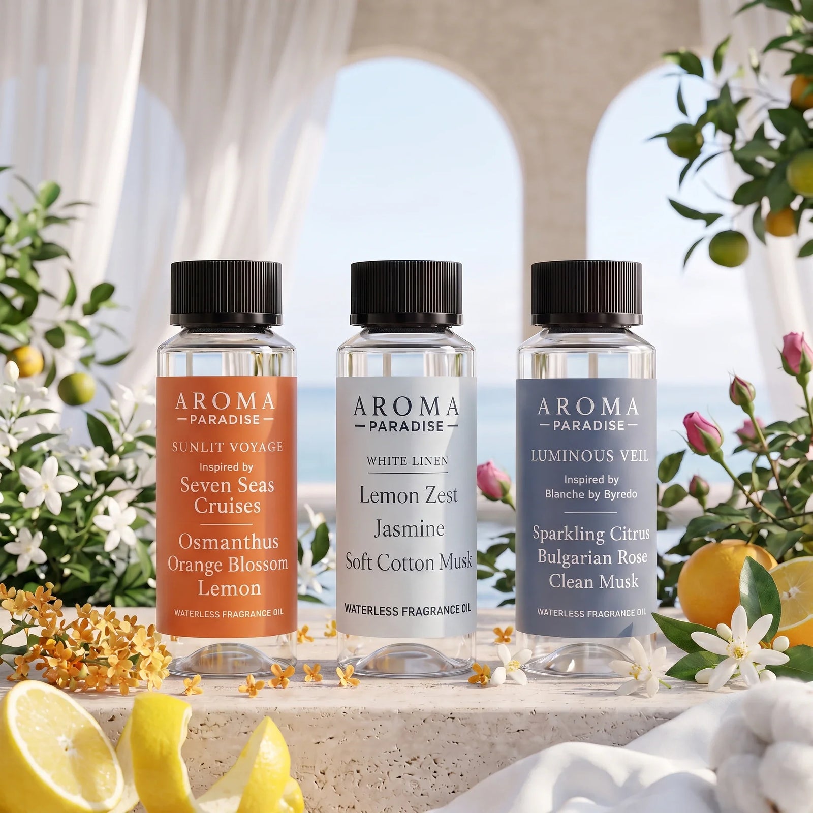 Clean & Fresh Scents - 3-Oil Collection with Sunlit Voyage, White Linen, Luminous Veil