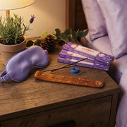 Satya Lavender incense gift set on bedside table with sleep mask and lavender plant - Aroma Paradise