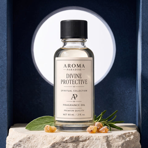 Divine Protective spiritual fragrance oil in an editorial scent setting - Aroma Paradise