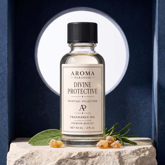 Divine Protective spiritual fragrance oil in an editorial scent setting - Aroma Paradise