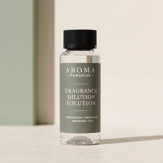 Aroma Paradise Fragrance Dilution Solution in the clear waterless fragrance-oil bottle system