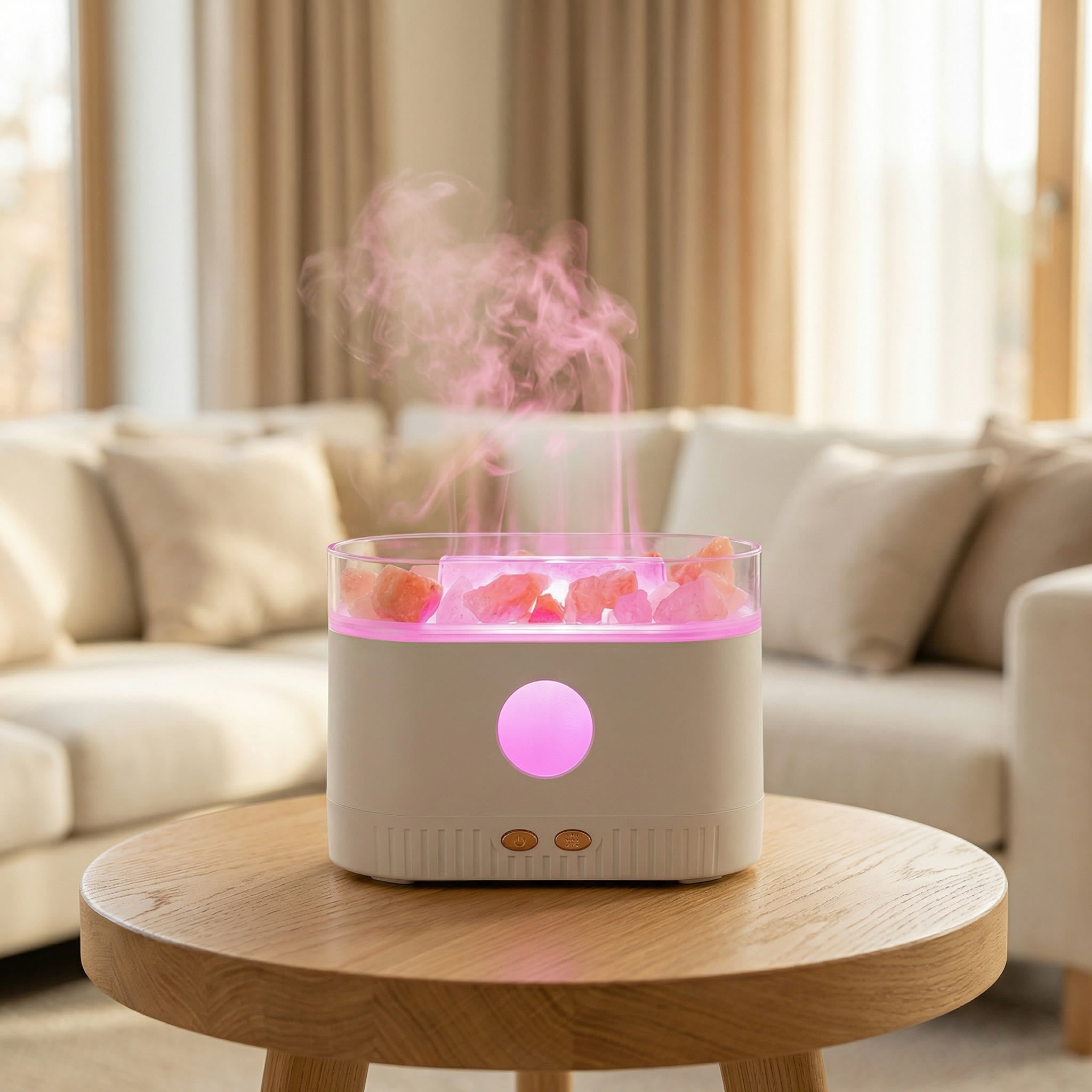 Flame with Himalayan Salt Top Ultrasonic Essential Oil Diffuser & Cool Mist Humidifier – LED Night Light, Auto Shut-Off & Whisper Quiet for Home & Office