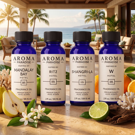 Hotel Fragrance Oil 4-Pack 2 with Mandalay Bay, Ritz, Shangri-La and W inspired scents