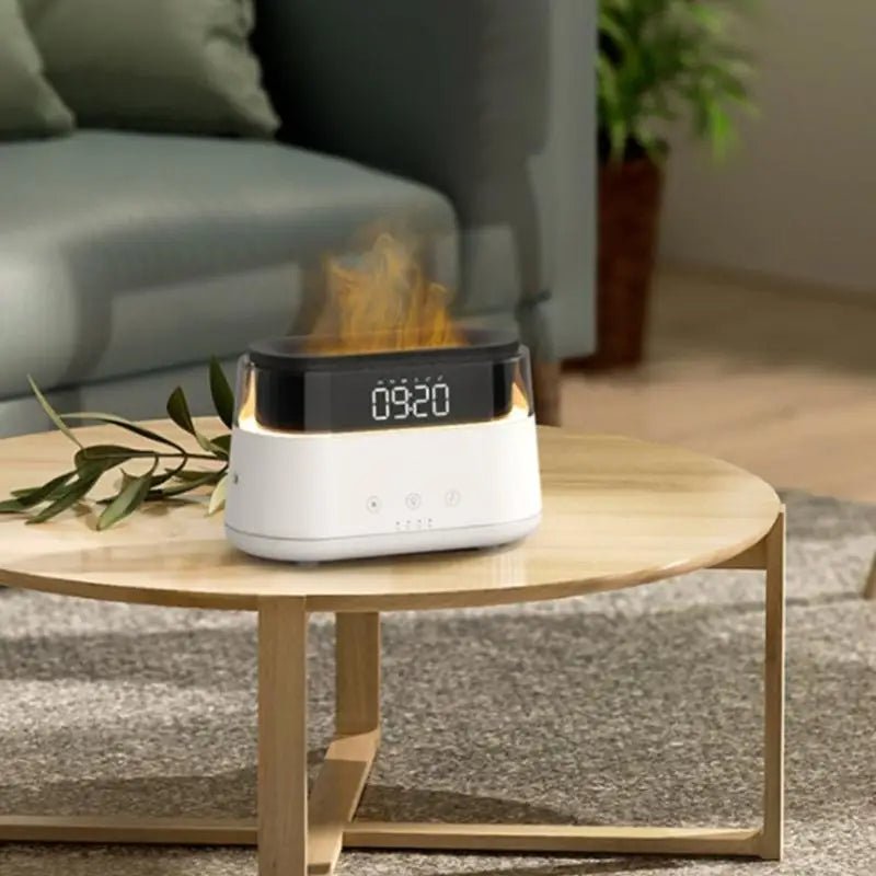 Digital Clock Flame Ultrasonic Essential Oil Diffuser & Cool Mist Humidifier – LED Night Light, Auto Shut-Off & Whisper Quiet for Home & Office ultrasonic essential oil diffuser and humidifier - alternate view - Aroma Paradise