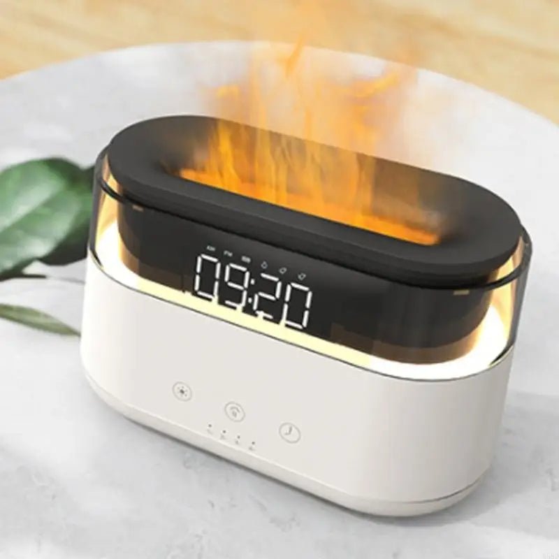 Digital Clock Flame Ultrasonic Essential Oil Diffuser & Cool Mist Humidifier – LED Night Light, Auto Shut-Off & Whisper Quiet for Home & Office ultrasonic essential oil diffuser and humidifier - lifestyle shot - Aroma Paradise