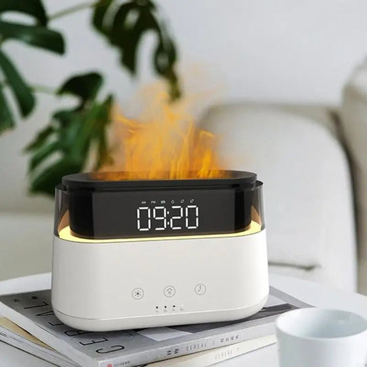 Digital Clock Flame Ultrasonic Essential Oil Diffuser & Cool Mist Humidifier – LED Night Light, Auto Shut-Off & Whisper Quiet for Home & Office