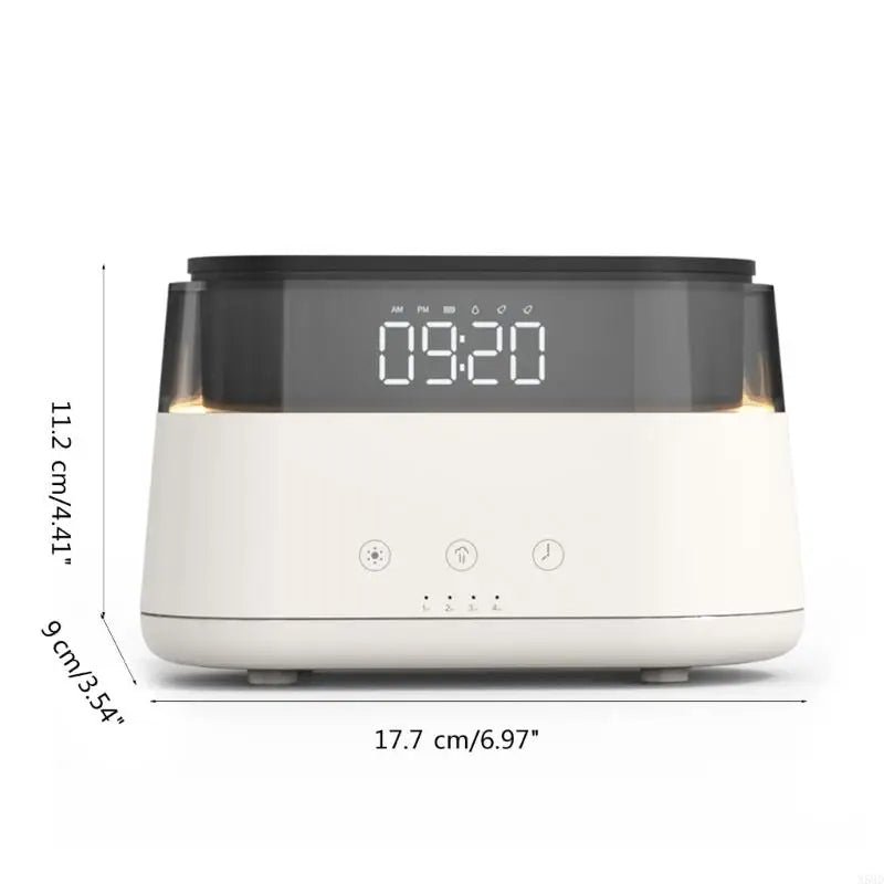 Digital Clock Flame Ultrasonic Essential Oil Diffuser & Cool Mist Humidifier – LED Night Light, Auto Shut-Off & Whisper Quiet for Home & Office ultrasonic essential oil diffuser and humidifier - detail view - Aroma Paradise