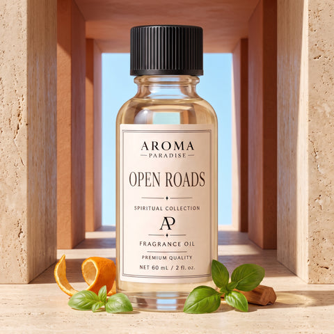 Open Roads spiritual fragrance oil in an editorial scent setting - Aroma Paradise