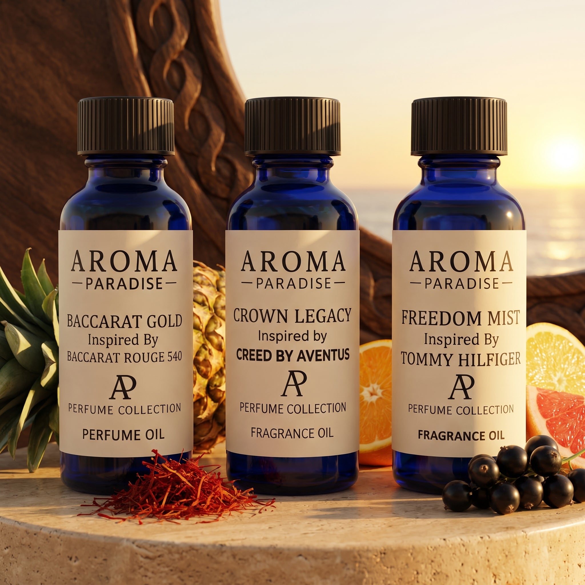 Perfume Fragrance Oil 3-Pack 1 with Baccarat Gold, Crown Legacy and Freedom Mist