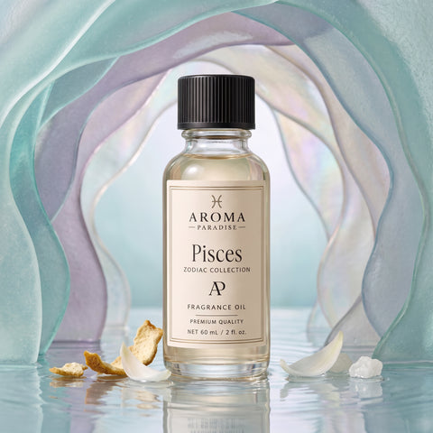 Pisces Zodiac fragrance oil in an editorial scent setting - Aroma Paradise