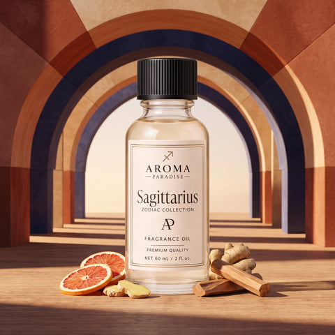 Sagittarius Zodiac fragrance oil in an editorial scent setting - Aroma Paradise