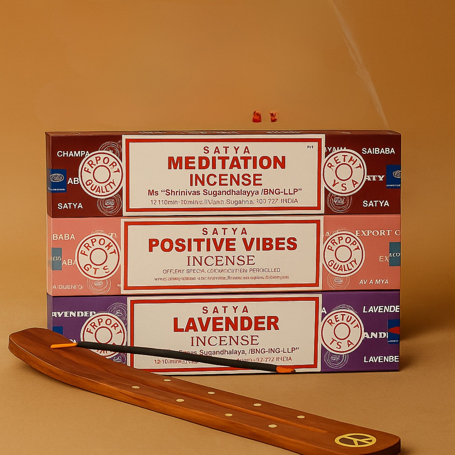 Satya Incense Gift Pack #3- 135 Pc  – Positive Vibes, Meditation & Lavender with Holders - Aroma Paradise
