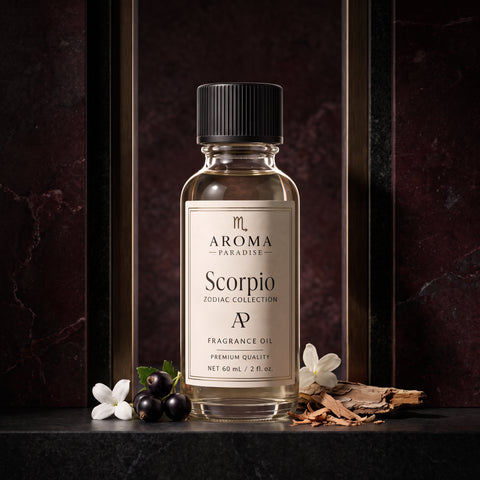 Scorpio Zodiac fragrance oil in an editorial scent setting - Aroma Paradise