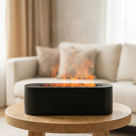 Sleek Warm Flame Humidifying Essential Oil Diffuser – 150ml, Remote Control, 6-Hour Timer