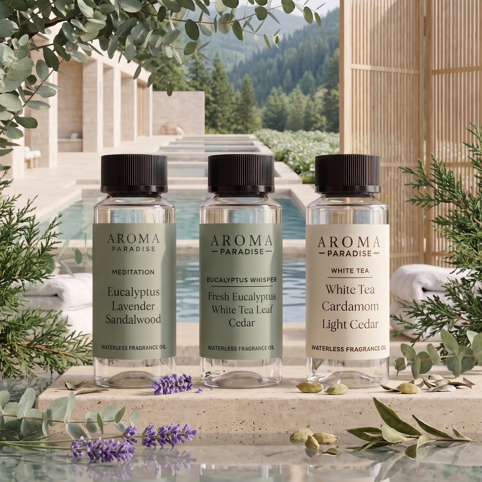 Spa Scents - 3-Oil Collection with Meditation, Eucalyptus Whisper, White Tea