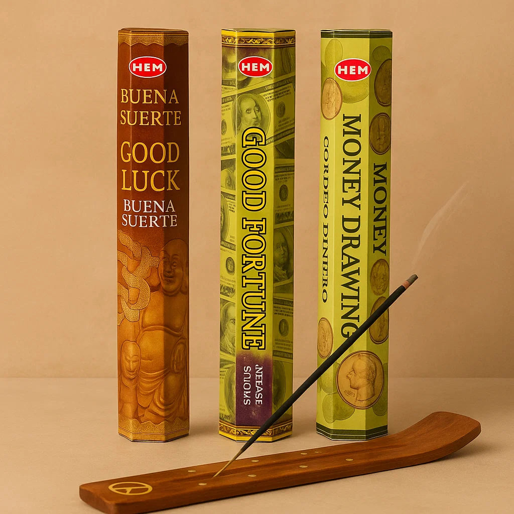 Hem Incense Gift Pack #4 - 180 Pc – Money Drawing, Good Luck & Good Fortune with Wooden Holders