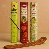 Hem Incense Gift Pack #3 - 180 Pc – Jasmine, Rose & Aloe Vera with Wooden Holders