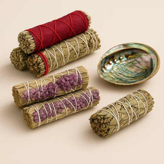 Herbal Sage Gift Pack with Abalone Shell – Lavender, Eucalyptus & Rose Sage Smudges