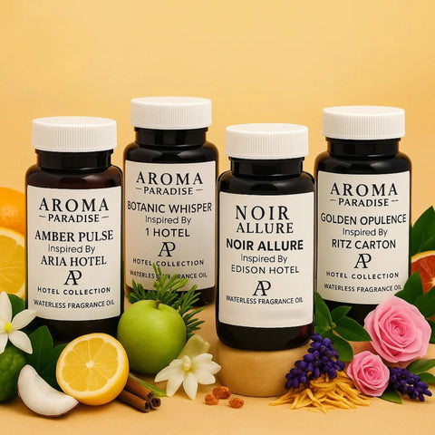 Waterless Fragrance Oil 4-Pack #3 – Ritz Carlton, Edison Hotel, 1 Hotel & Aria Hotel Inspired waterless fragrance oil bottle - Aroma Paradise