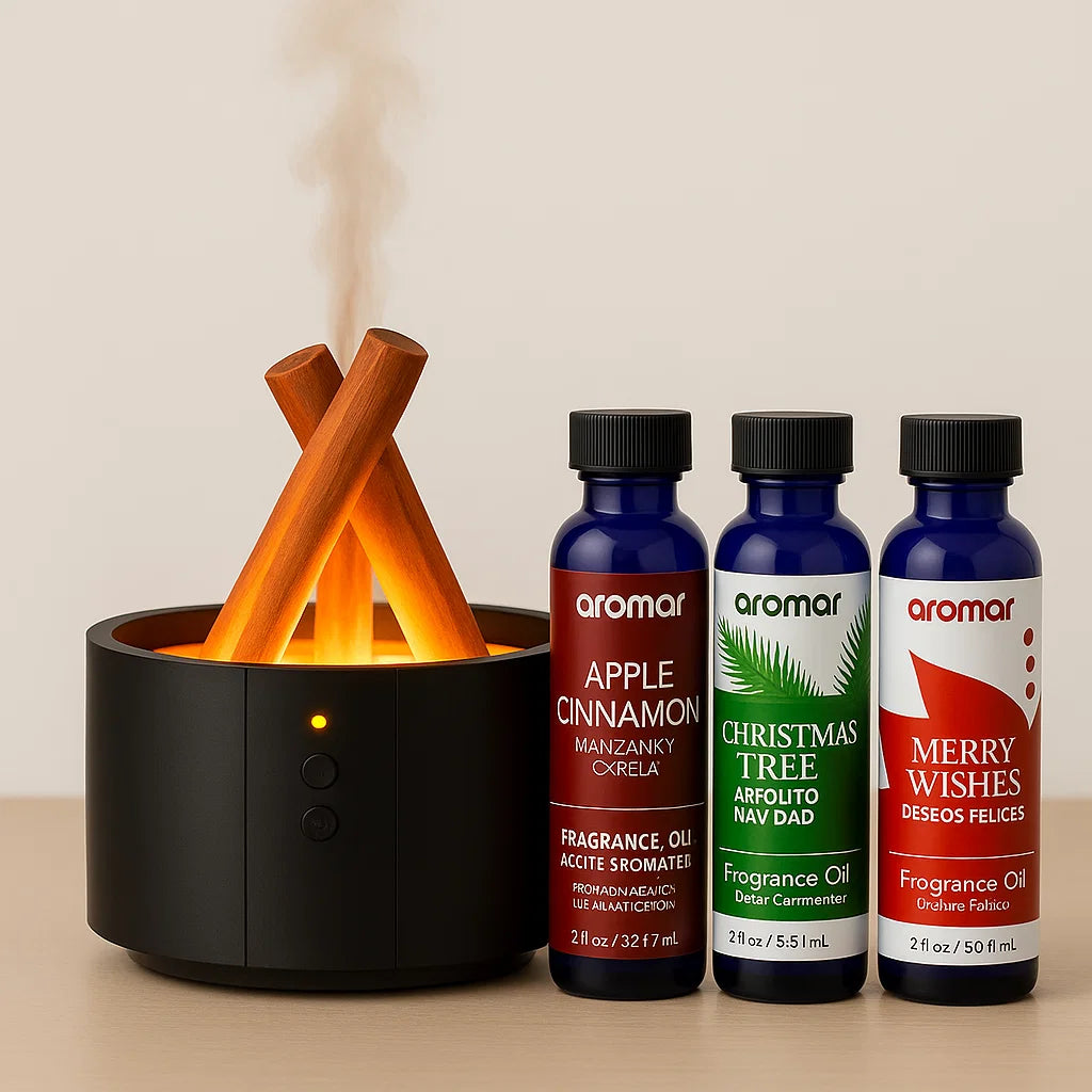 Bonfire Diffuser Gift Pack – With Apple Cinnamon, Christmas Tree & Merry Wishes Oils