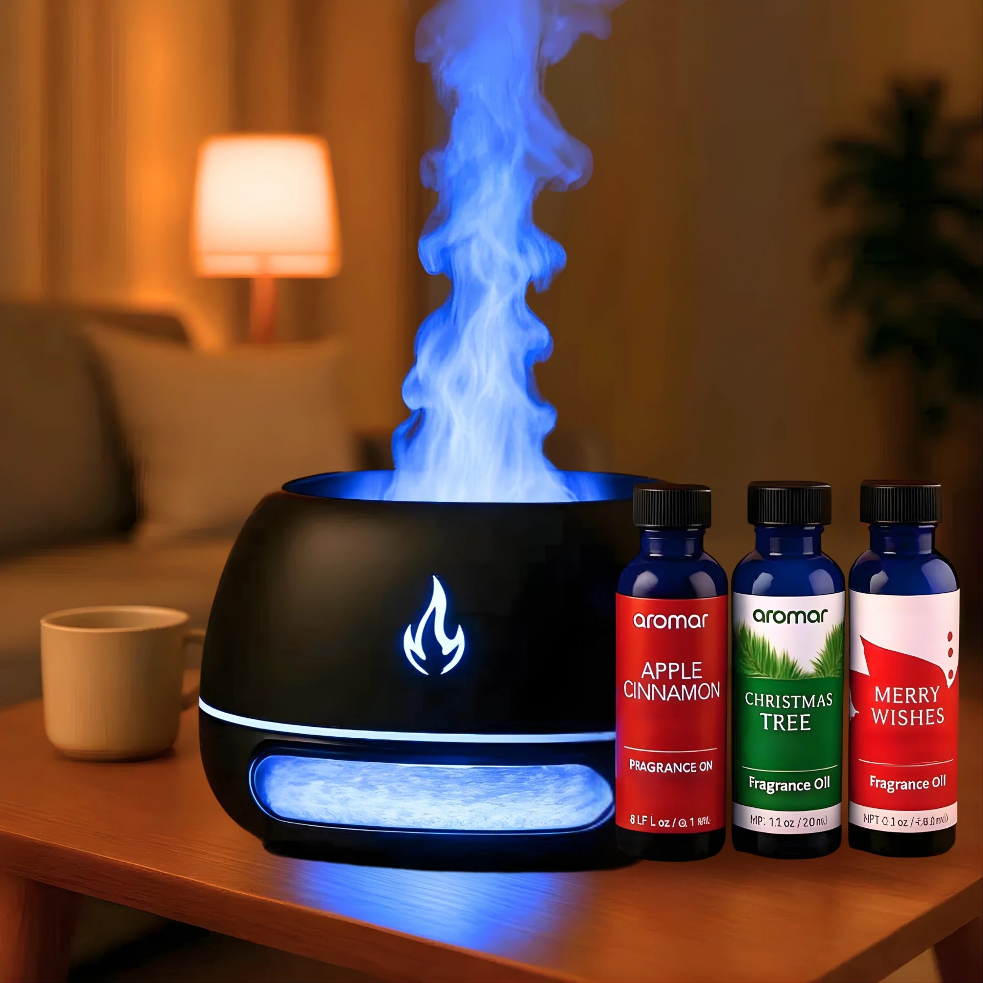 Himalayan Salt Flame Diffuser Gift Pack – With Apple Cinnamon, Christmas Tree & Merry Wishes Oils