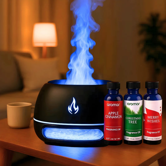 Himalayan Salt Flame Diffuser Gift Pack – With Apple Cinnamon, Christmas Tree & Merry Wishes Oils