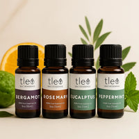 100% Pure Essential Oil 4-Pack – Eucalyptus, Peppermint, Rosemary & Bergamot (15ml Bottles) - Tleo