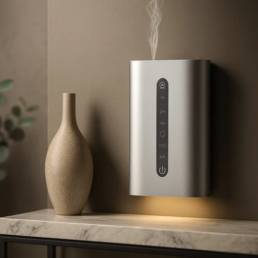 Luxury Aluminum Waterless Cold Air Plug-In Wall Scent Diffuser | Coverage up-to 1000 Sq Ft | Night Light, Auto Shutoff, Daylight Sensor, 3 Intensity Levels