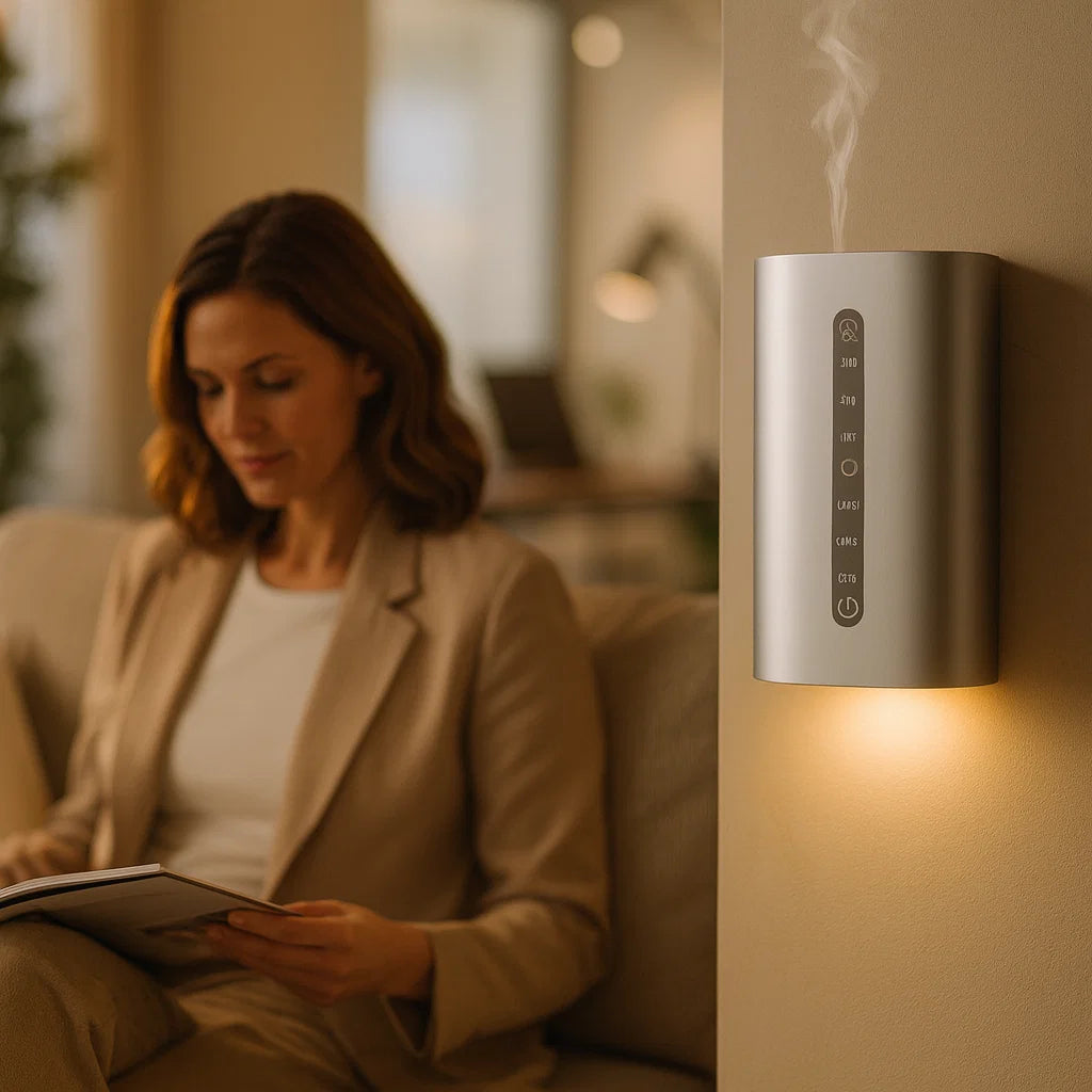 Luxury Aluminum Waterless Cold Air Plug-In Wall Scent Diffuser | Coverage up-to 1000 Sq Ft | Night Light, Auto Shutoff, Daylight Sensor, 3 Intensity Levels