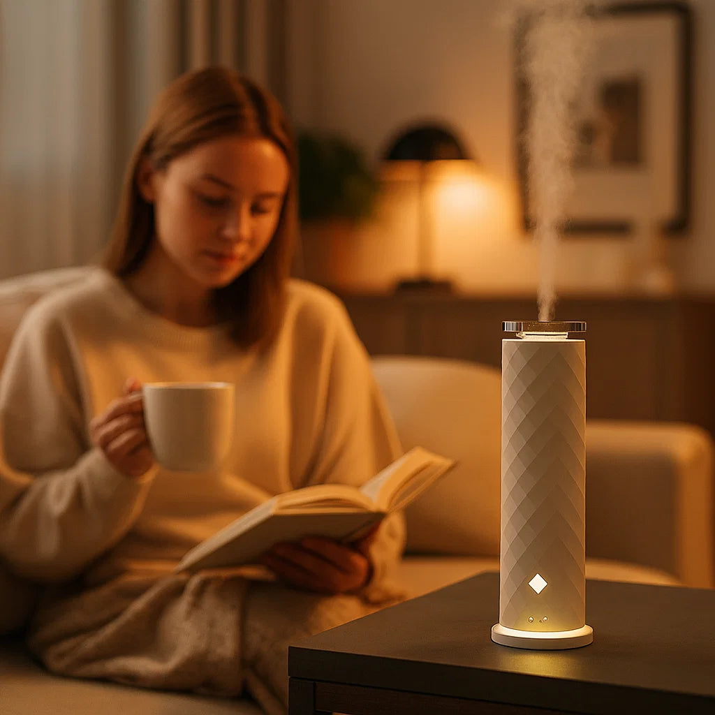 Soft Illumination Tower Waterless Cold Air Diffuser | For Home, Hotel & Commercial Spaces | Coverage up-to 2000 Sq Ft Coverage | Remote Control, Night Light & 3 Intensity Levels