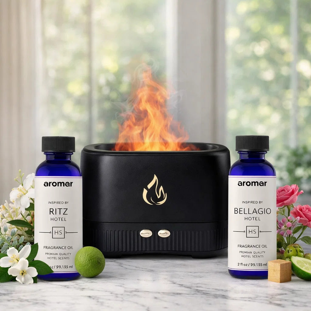Warm Flame Diffuser Gift Pack – With Ritz & Bellagio inspired Oils - Aroma Paradise