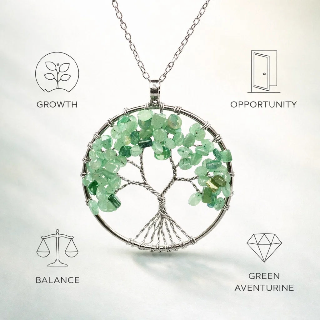 Tree of Life Crystal Pendant – Natural Stone Symbol Jewelry