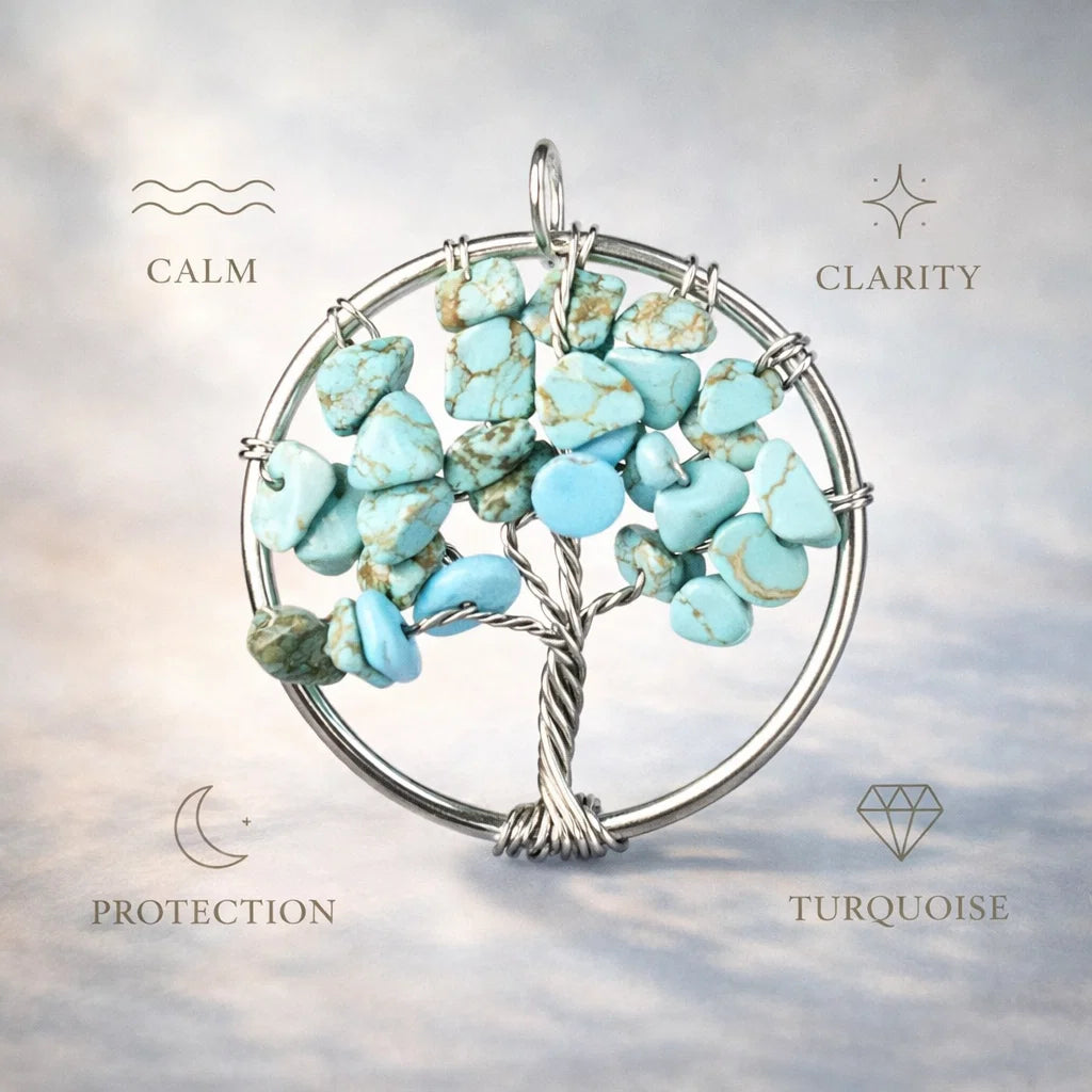 Tree of Life Crystal Pendant – Natural Stone Symbol Jewelry crystal pendant necklace - in use - Aroma Paradise