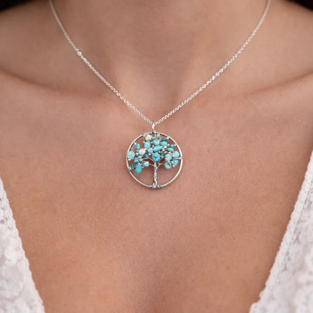 Tree of Life Crystal Pendant – Natural Stone Symbol Jewelry