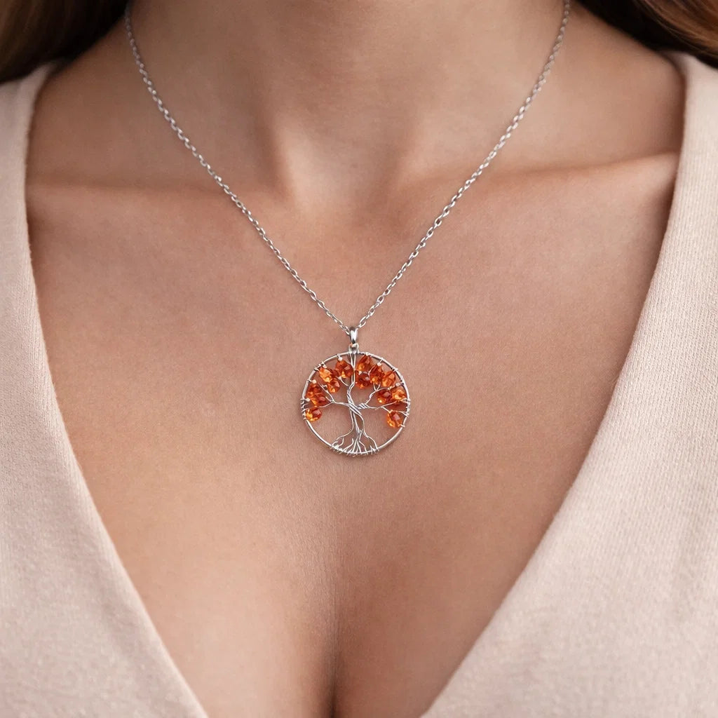 Tree of Life Crystal Pendant – Natural Stone Symbol Jewelry