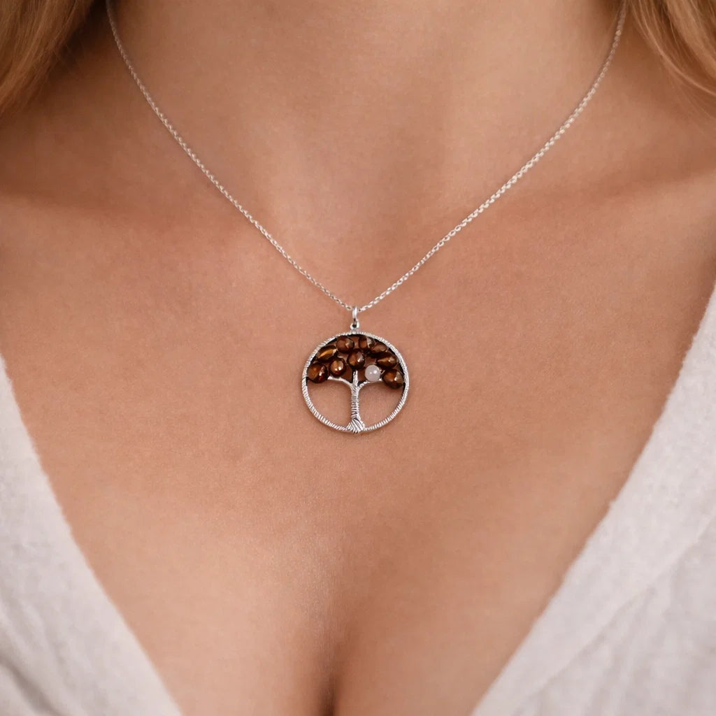 Tree of Life Crystal Pendant – Natural Stone Symbol Jewelry crystal pendant necklace - detail view - Aroma Paradise