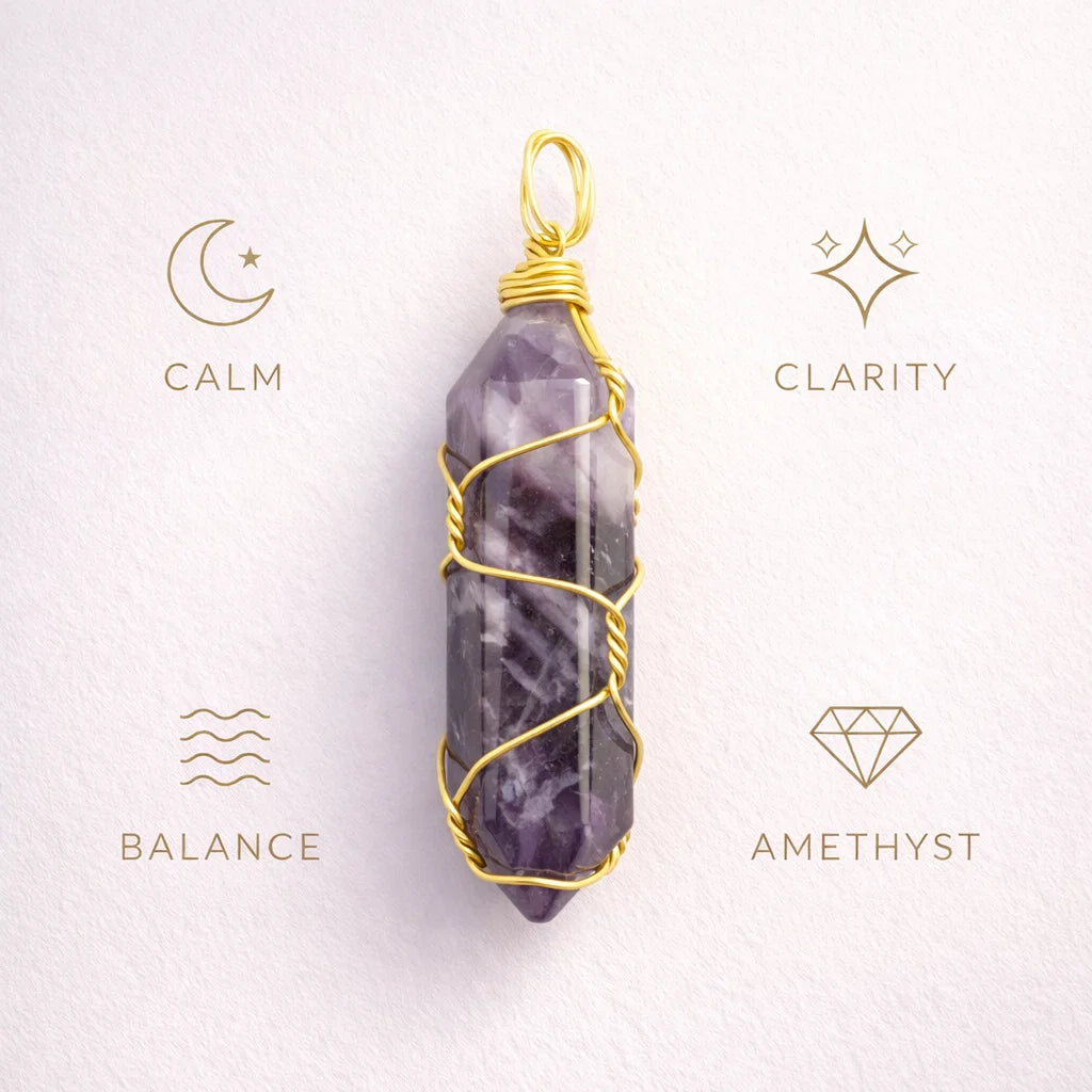 Hexagon Crystal Net Pendant – Natural Stone Point Jewelry - natural stone point necklace - lifestyle shot - Aroma Paradise