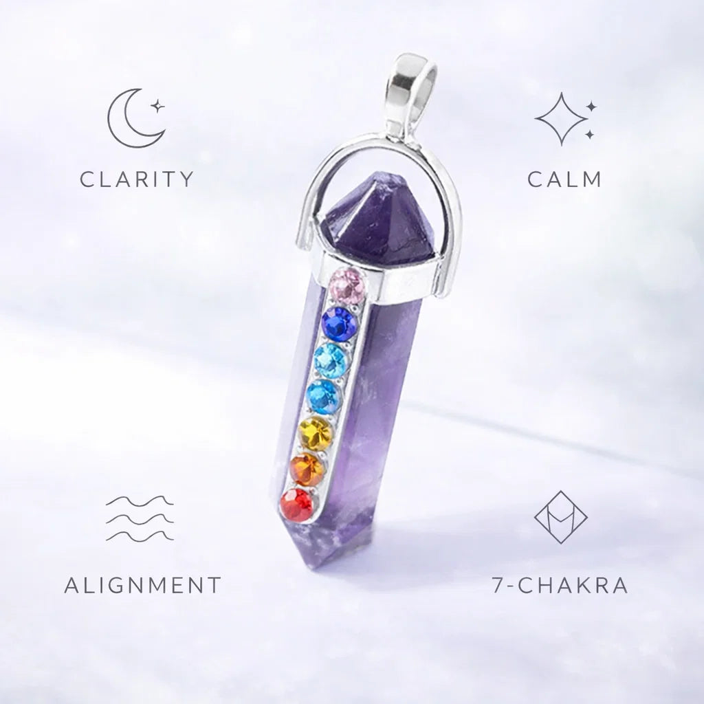 7-Chakra Hexagon Crystal Pendant – Natural Energy Alignment Jewelry - 7-chakra healing crystal necklace - in use - Aroma Paradise