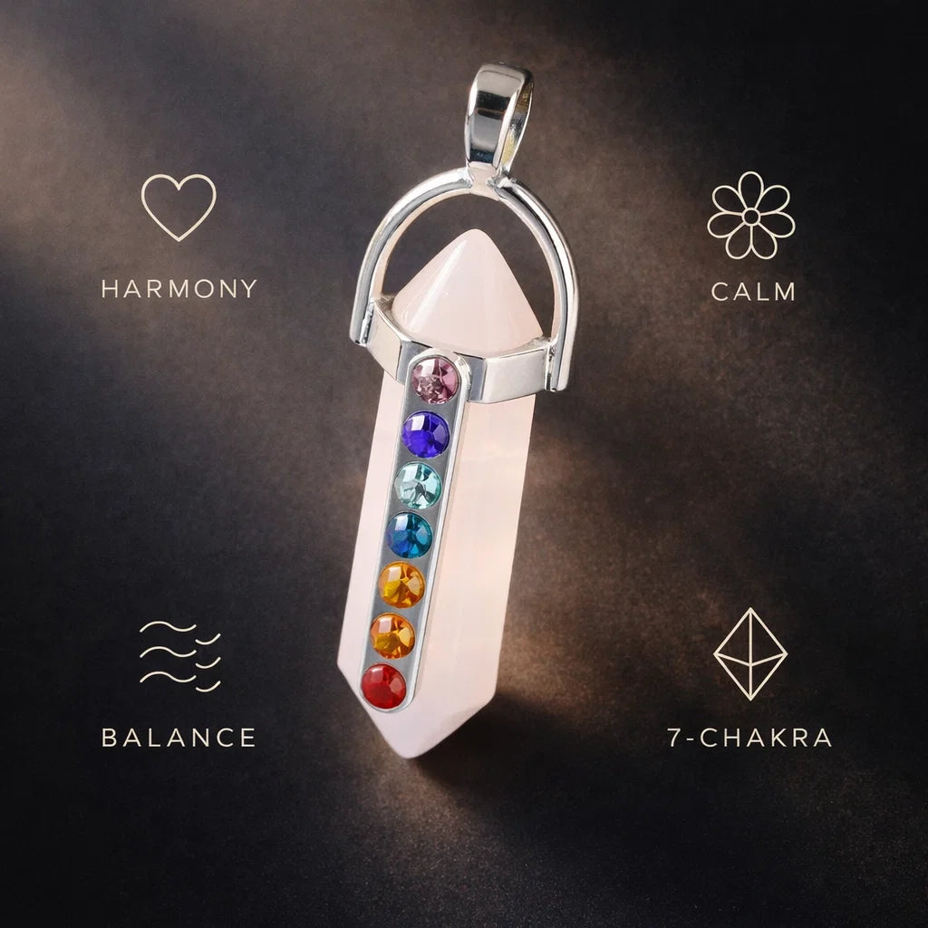 7-Chakra Hexagon Crystal Pendant – Natural Energy Alignment Jewelry - 7-chakra healing crystal necklace - lifestyle shot - Aroma Paradise