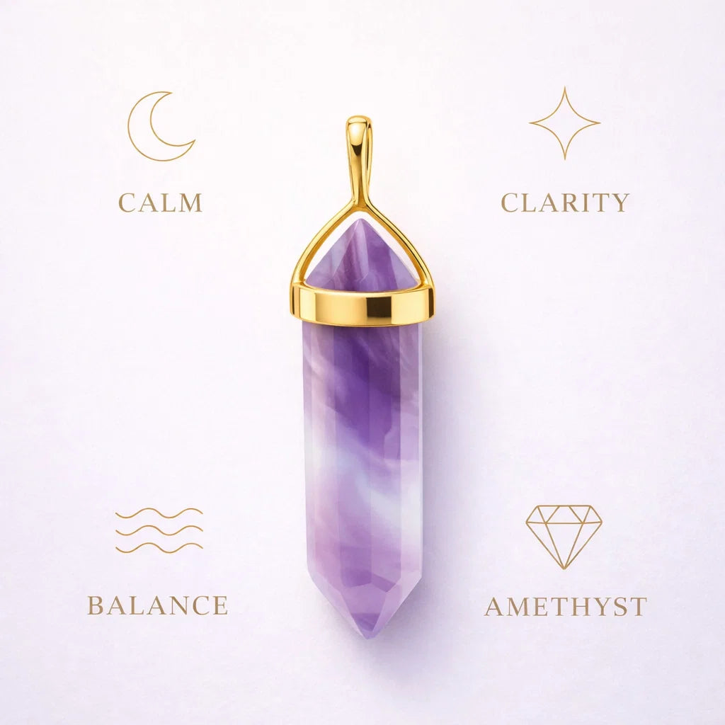 Hexagon Crystal Pendant – Natural Stone Point Jewelry - natural stone point necklace - lifestyle shot - Aroma Paradise