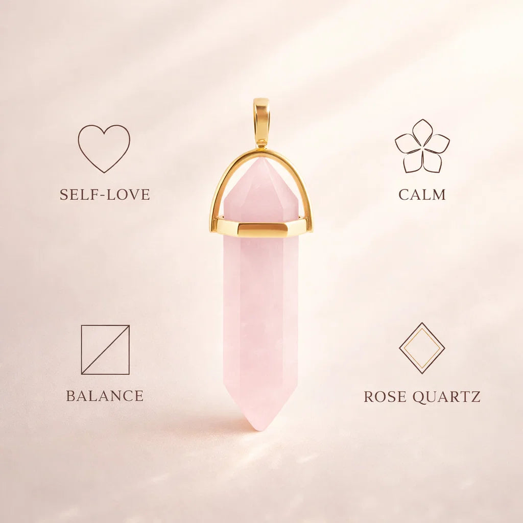 Hexagon Crystal Pendant – Natural Stone Point Jewelry - natural stone point necklace - in use - Aroma Paradise