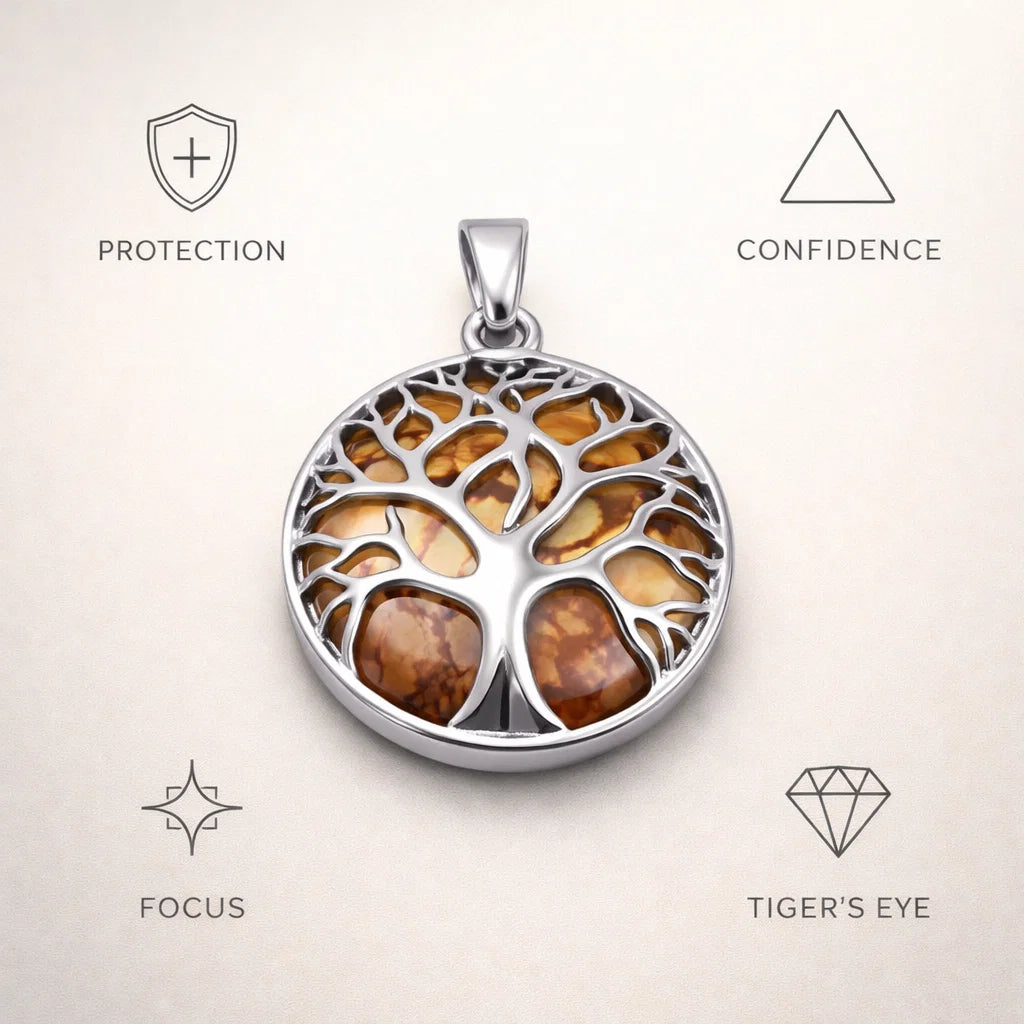 Silver Tree Crystal Pendant – Natural Stone Symbol Jewelry crystal pendant necklace - Aroma Paradise