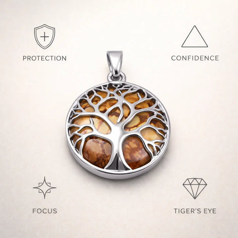 Silver Tree Crystal Pendant – Natural Stone Symbol Jewelry crystal pendant necklace - Aroma Paradise