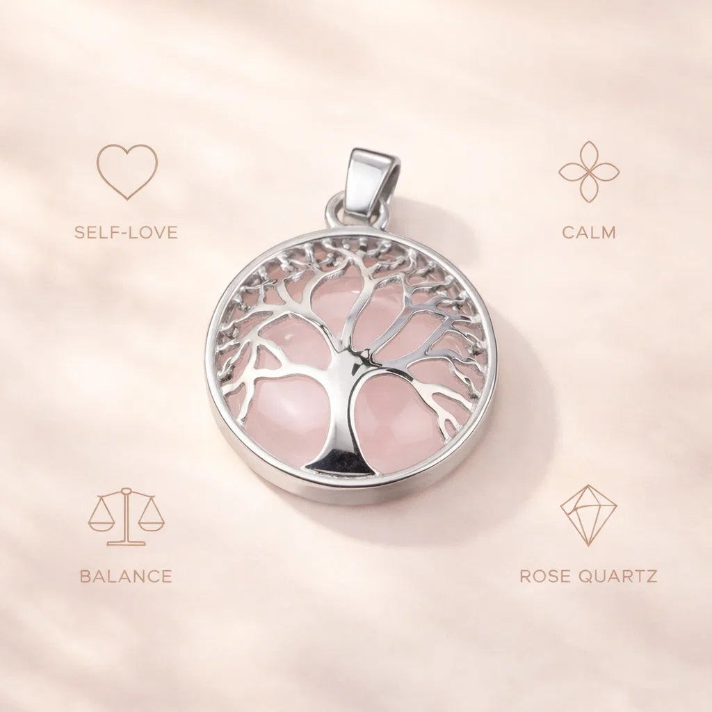 Silver Tree Crystal Pendant – Natural Stone Symbol Jewelry crystal pendant necklace - in use - Aroma Paradise