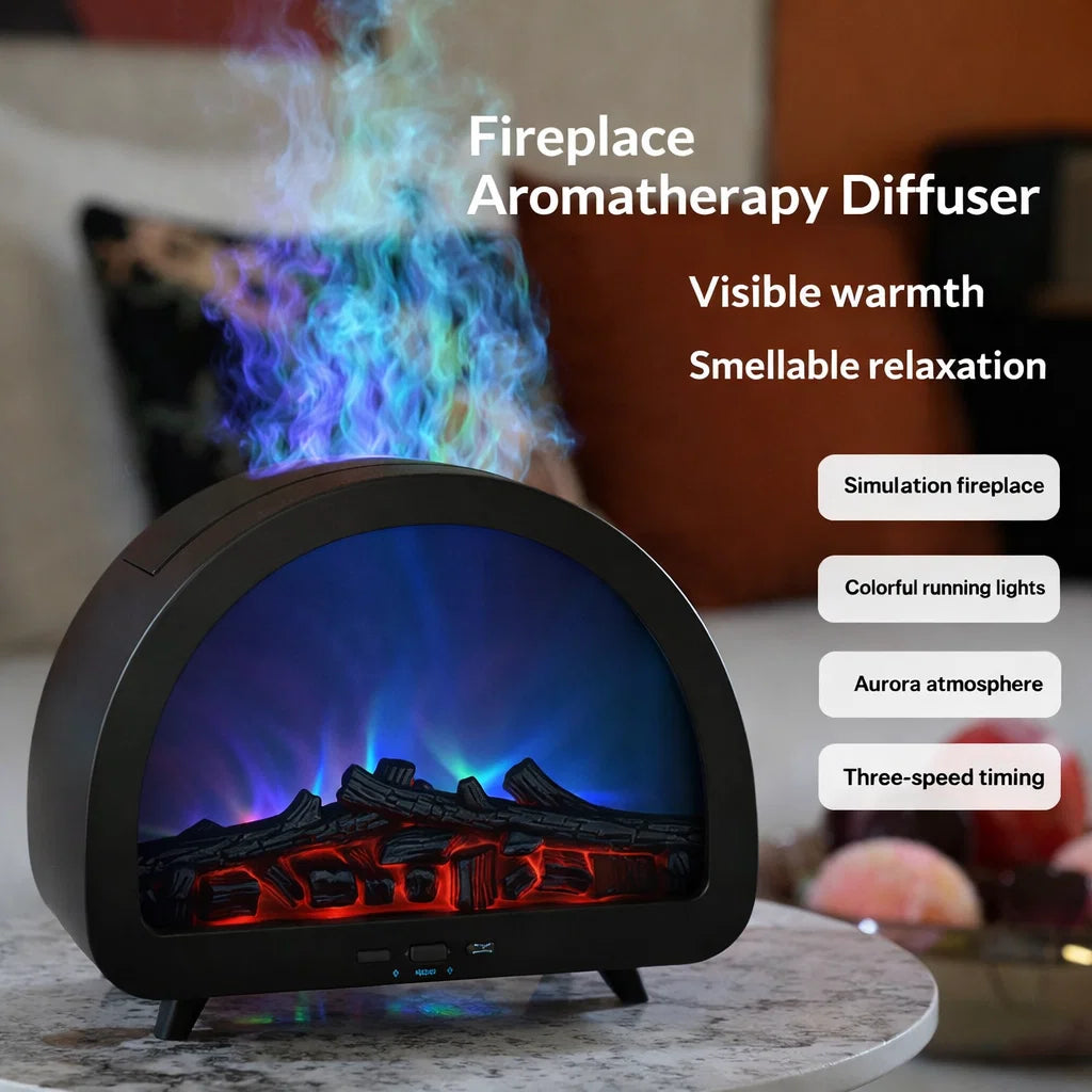 Fireplace Aurora Flame Ultrasonic Essential Oil Diffuser & Cool Mist Humidifier – LED Night Light, Auto Shut-Off & Whisper Quiet for Home & Office With Remote And Heavy Duty Power Adapter ultrasonic essential oil diffuser and humidifier - detail view - Aroma Paradise