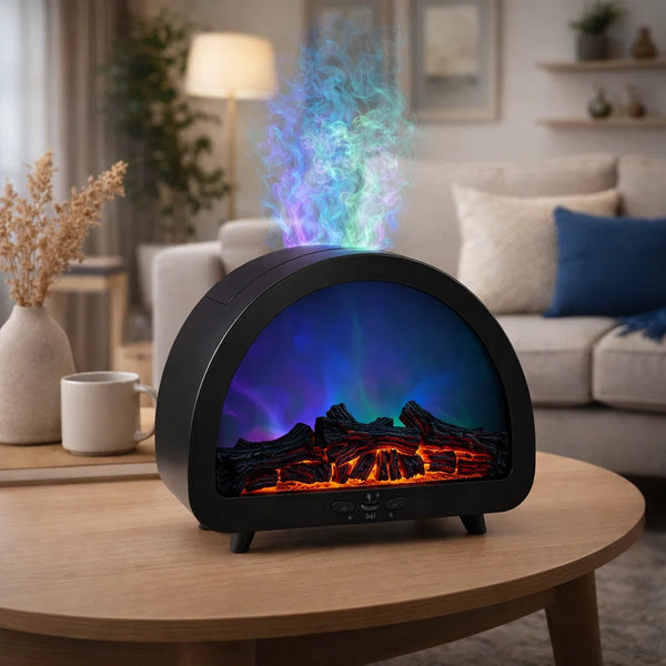 Fireplace Aurora Flame Ultrasonic Essential Oil Diffuser & Cool Mist Humidifier – LED Night Light, Auto Shut-Off & Whisper Quiet for Home & Office With Remote And Heavy Duty Power Adapter ultrasonic essential oil diffuser and humidifier - Aroma Paradise